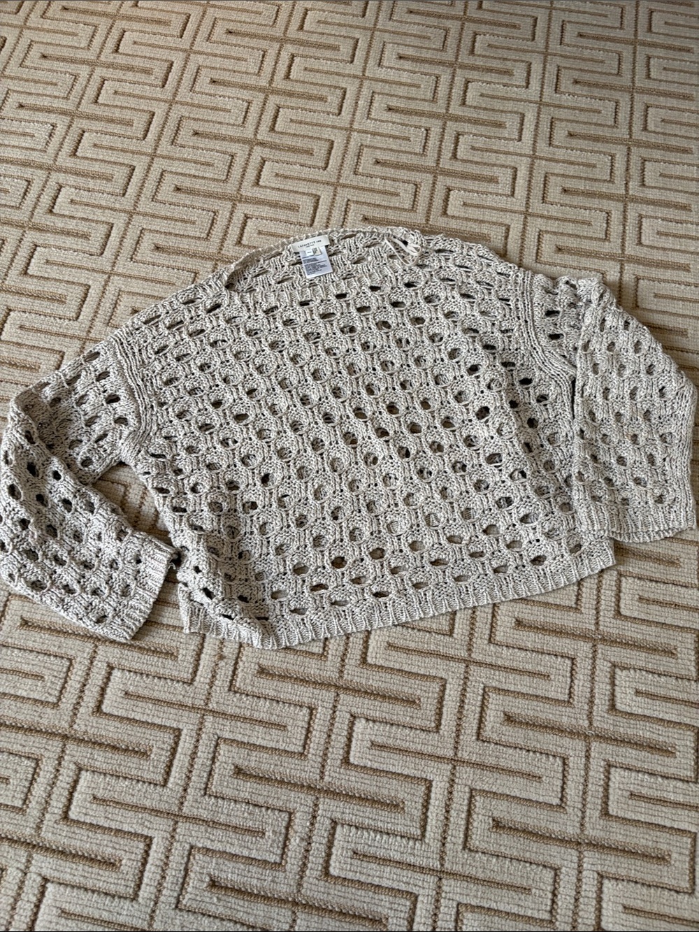 Lafayette 148 New York Open-Knit Cropped Sweater in Light Beige